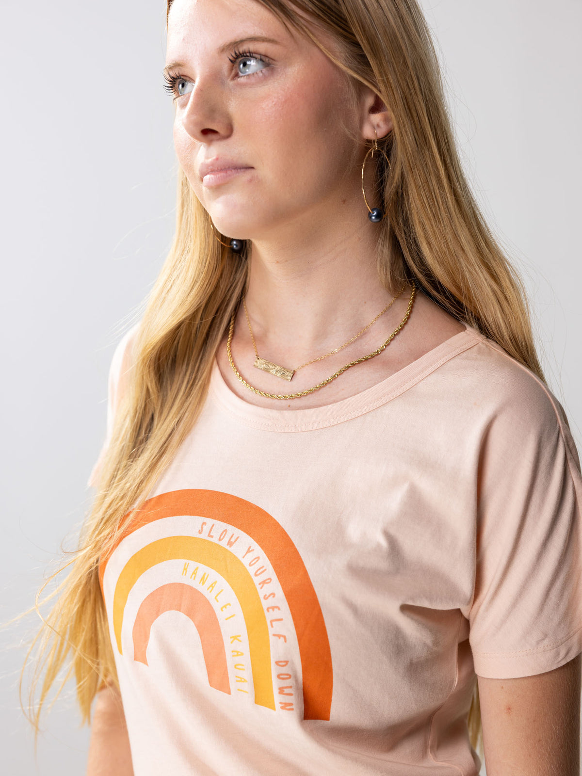 Girls Rainbow Scoop Neck Tee | Organic Cotton | Slow Yourself Down - Kids Shirts