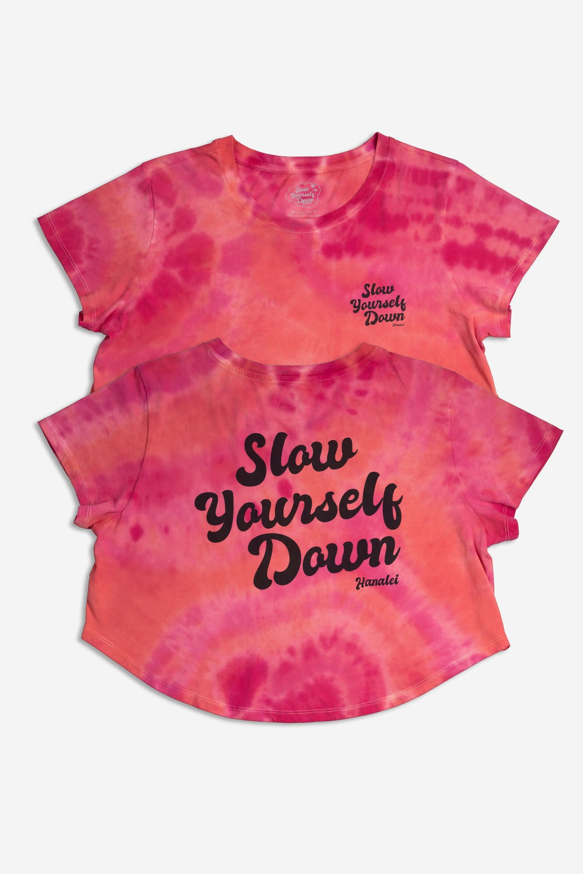 Pink Tie-Dye — Retro Moon Crop Tie-Dye | Organic Cotton | Slow Yourself Down - Womens Shirts