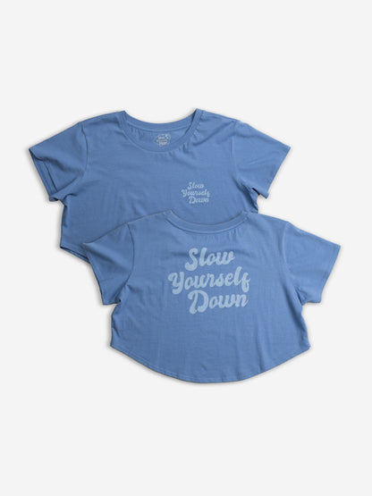 Blue Retro Moon Crop | Organic Cotton | Slow Yourself Down - Womens Shirts