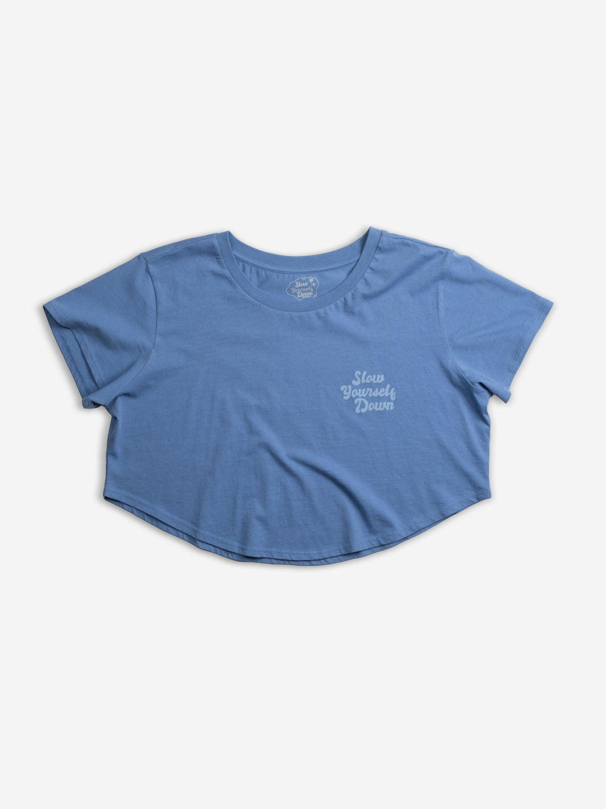 Blue Retro Moon Crop | Organic Cotton | Slow Yourself Down - Womens Shirts