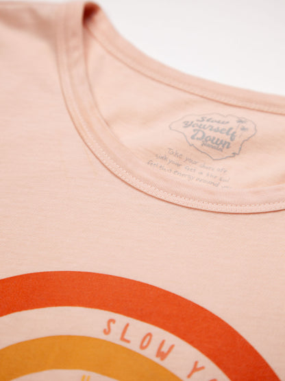 Girls Rainbow Scoop Neck Tee | Organic Cotton | Slow Yourself Down - Kids Shirts