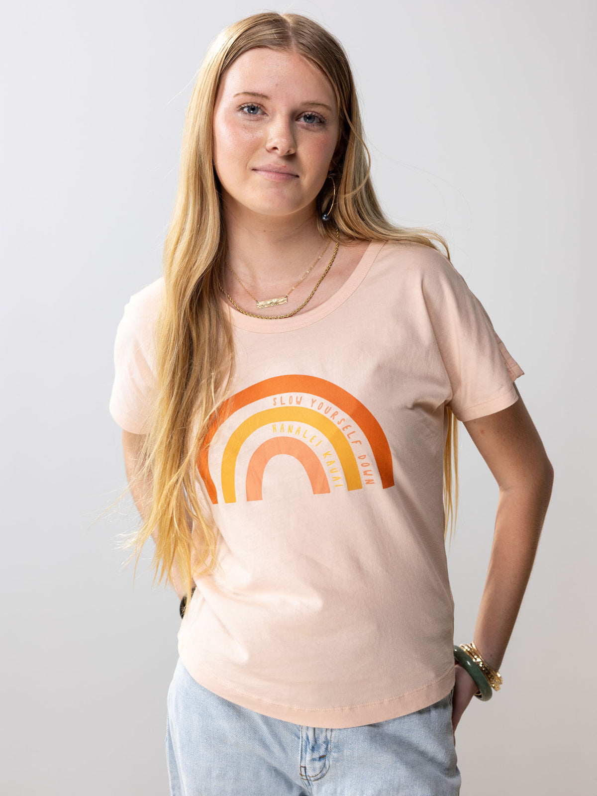 Girls Rainbow Scoop Neck Tee | Organic Cotton | Slow Yourself Down - Kids Shirts