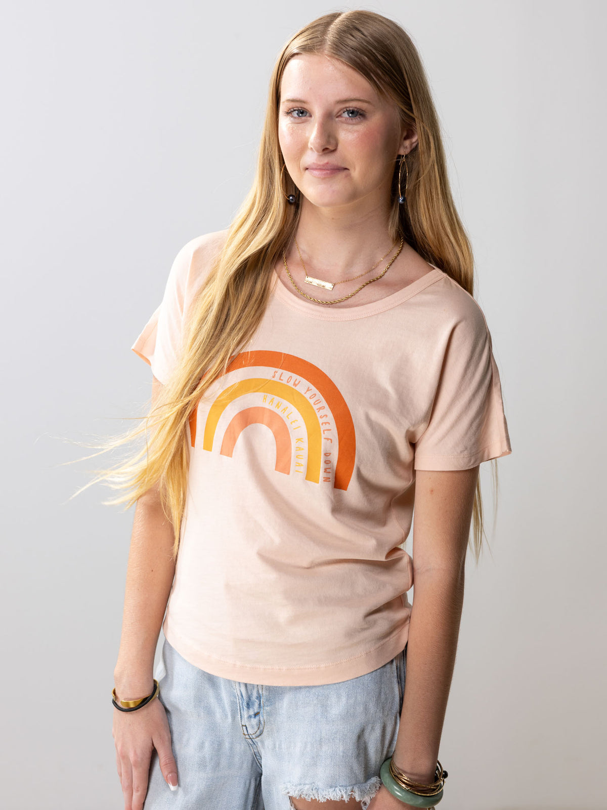 Girls Rainbow Scoop Neck Tee | Organic Cotton | Slow Yourself Down - Kids Shirts