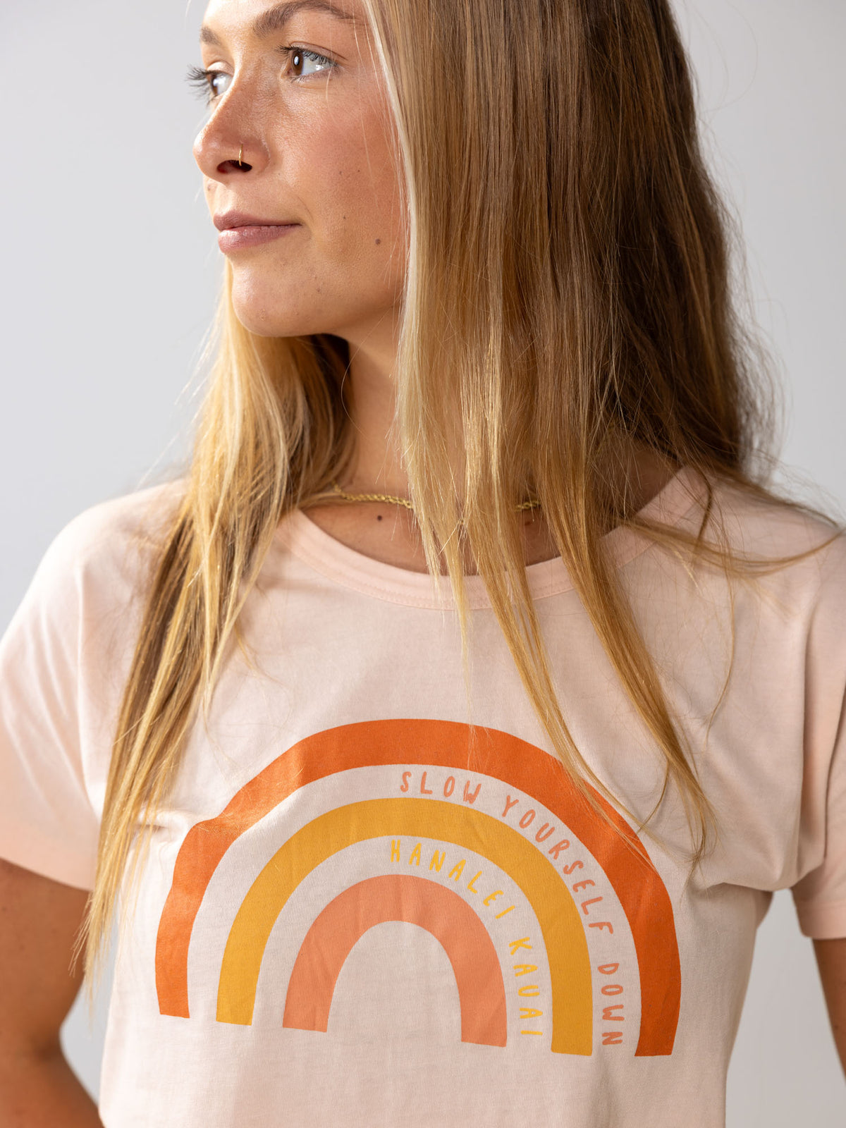 Girls Rainbow Scoop Neck Tee | Organic Cotton | Slow Yourself Down - Kids Shirts