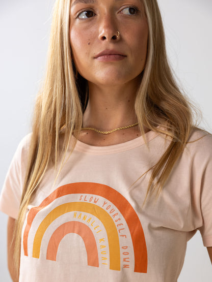Girls Rainbow Scoop Neck Tee | Organic Cotton | Slow Yourself Down - Kids Shirts
