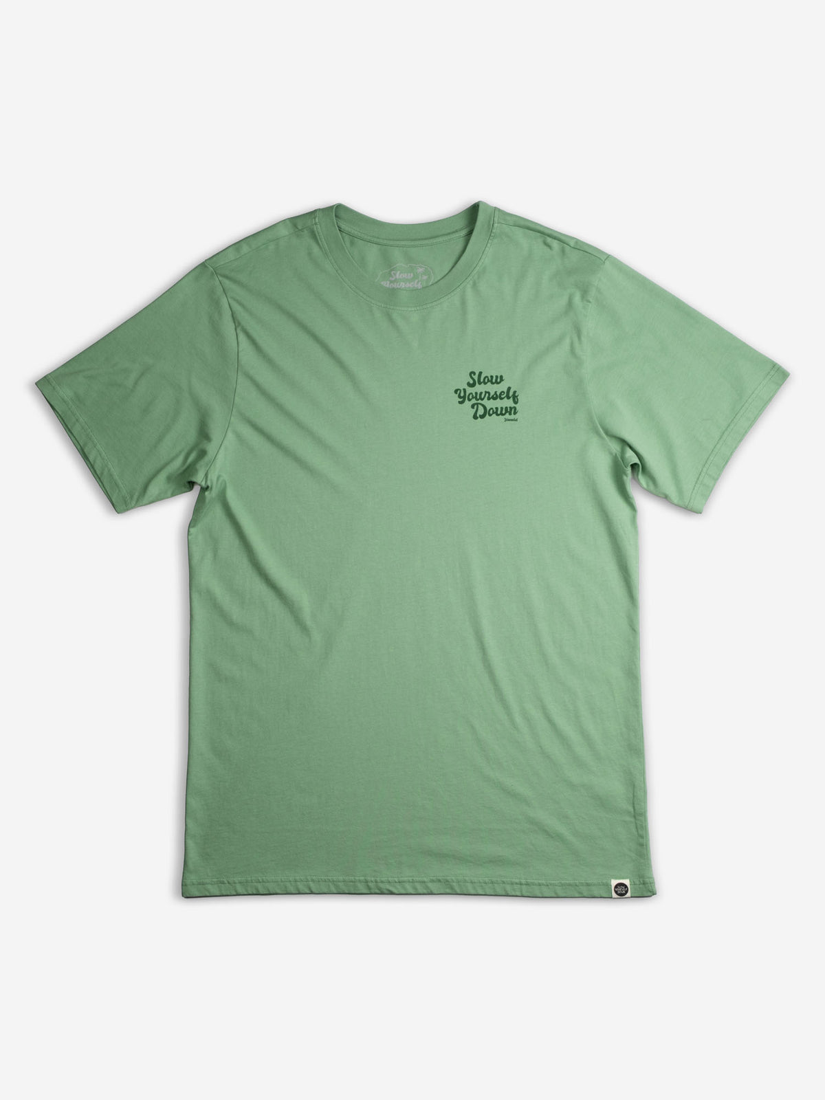 Green Retro Tee | Organic Cotton | Slow Yourself Down - Mens Shirts