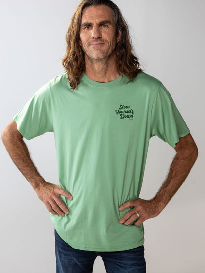 Green Retro Tee | Organic Cotton | Slow Yourself Down - Mens Shirts