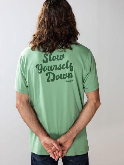Green Retro Tee | Organic Cotton | Slow Yourself Down - Mens Shirts