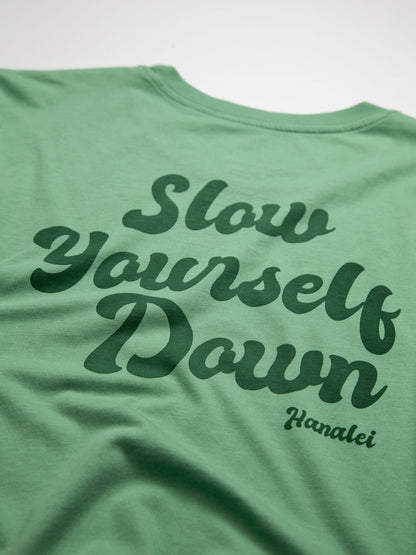 Green Retro Tee | Organic Cotton | Slow Yourself Down - Mens Shirts