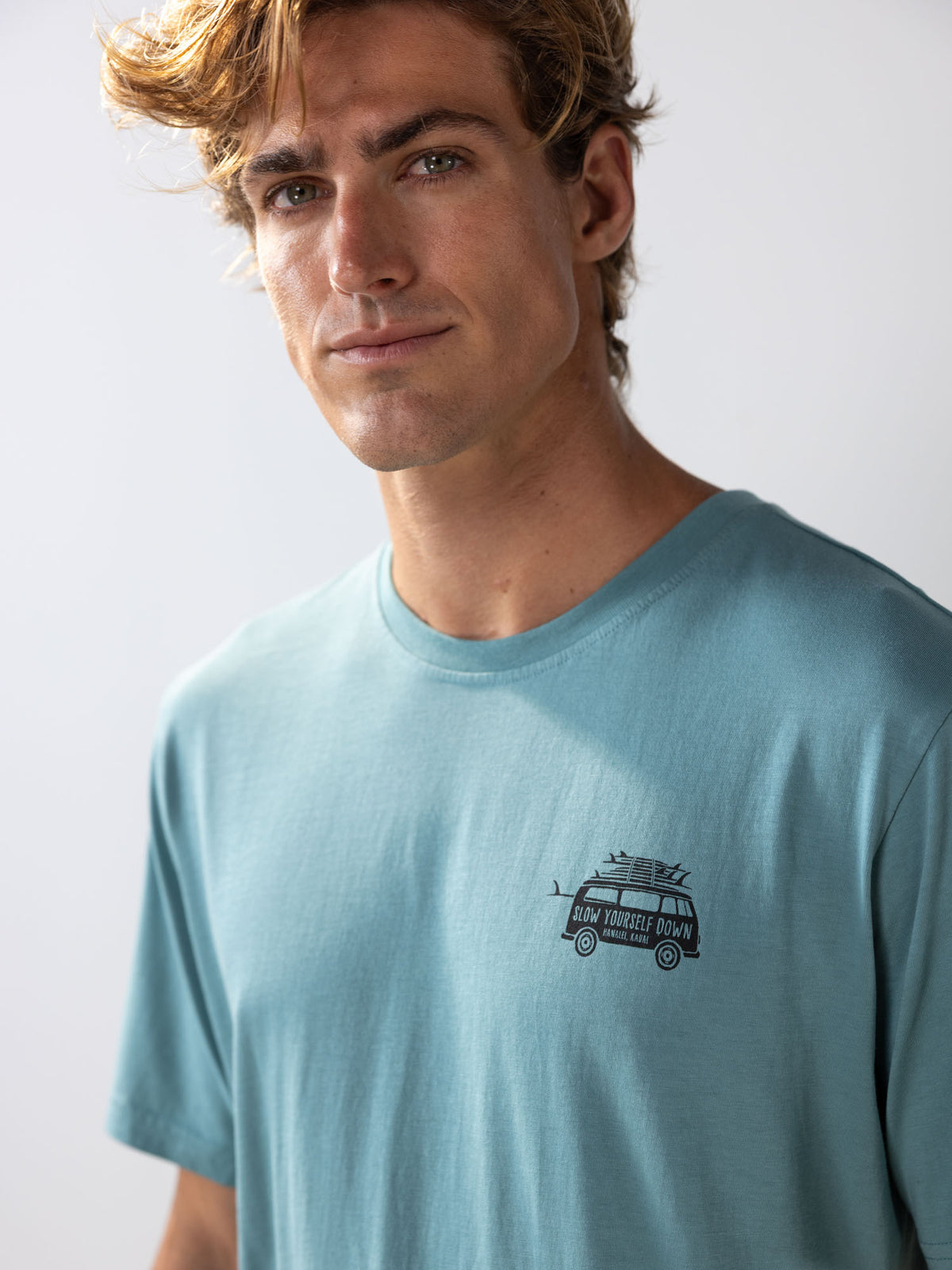 Mineral Blue Surf Van Tee | Organic Cotton | Slow Yourself Down - Mens Shirts