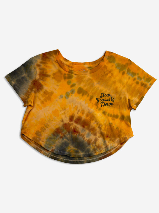 Gold Tie-Dye — Retro Moon Crop Tie-Dye | Organic Cotton | Slow Yourself Down - Womens Shirts