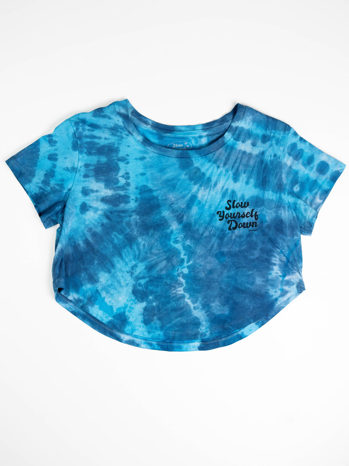 Blue Tie-Dye — Retro Moon Crop Tie-Dye | Organic Cotton | Slow Yourself Down - Womens Shirts