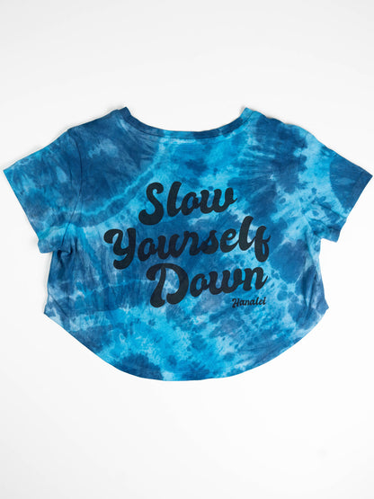 Blue Tie-Dye — Retro Moon Crop Tie-Dye | Organic Cotton | Slow Yourself Down - Womens Shirts