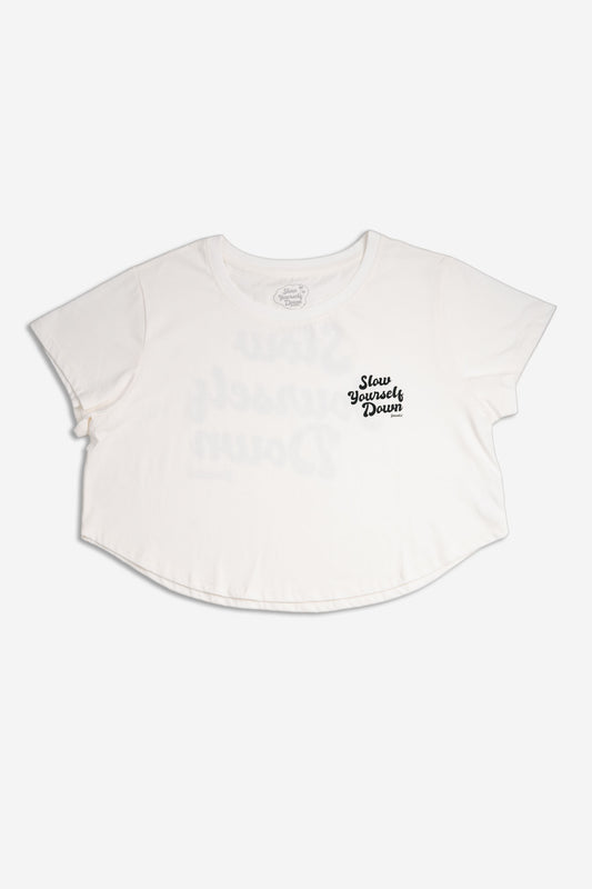 Retro Moon Crop White | Organic Cotton | Slow Yourself Down - Womens Shirts