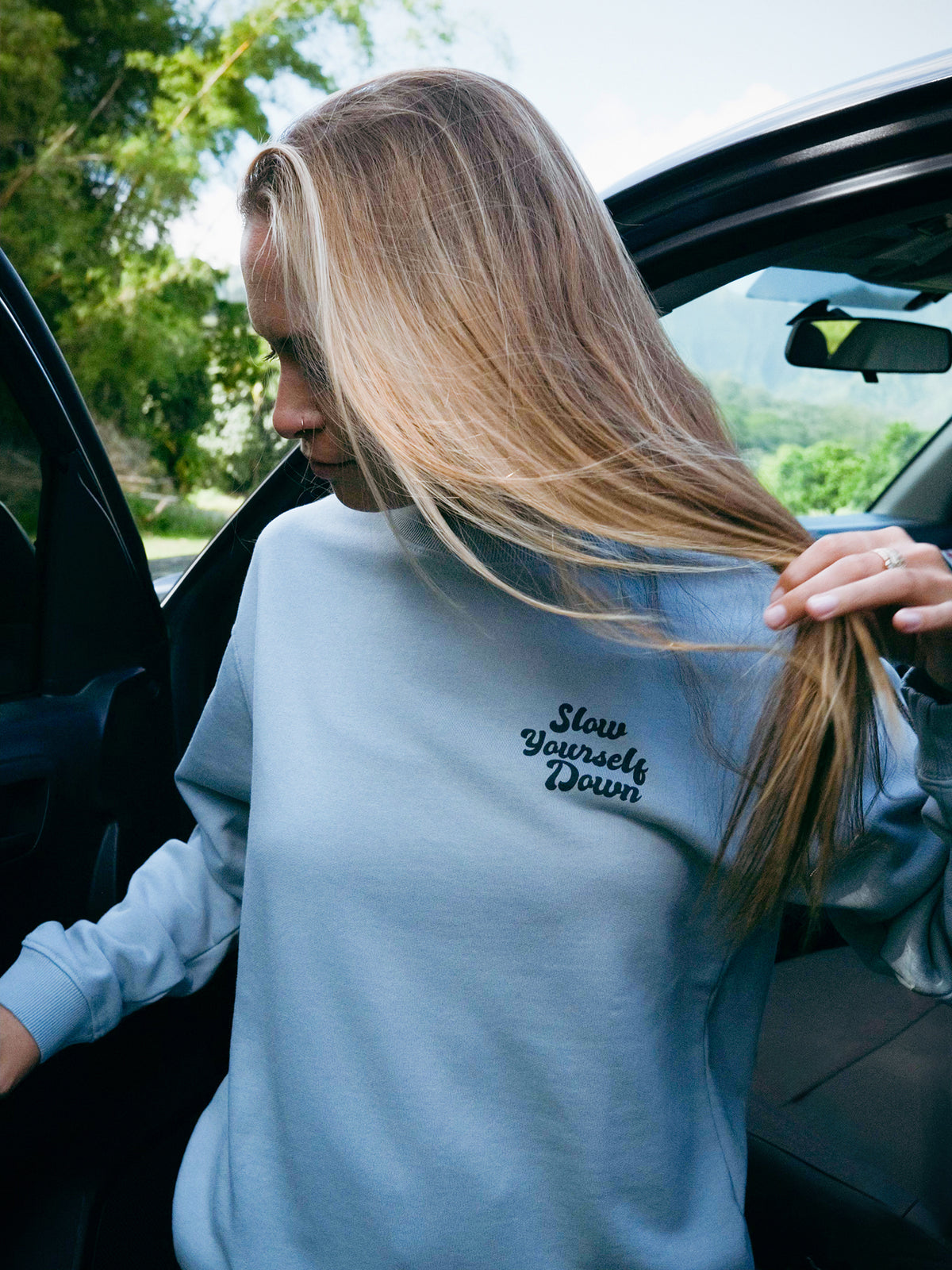 Retro Slate Crewneck - Slow Yourself Down