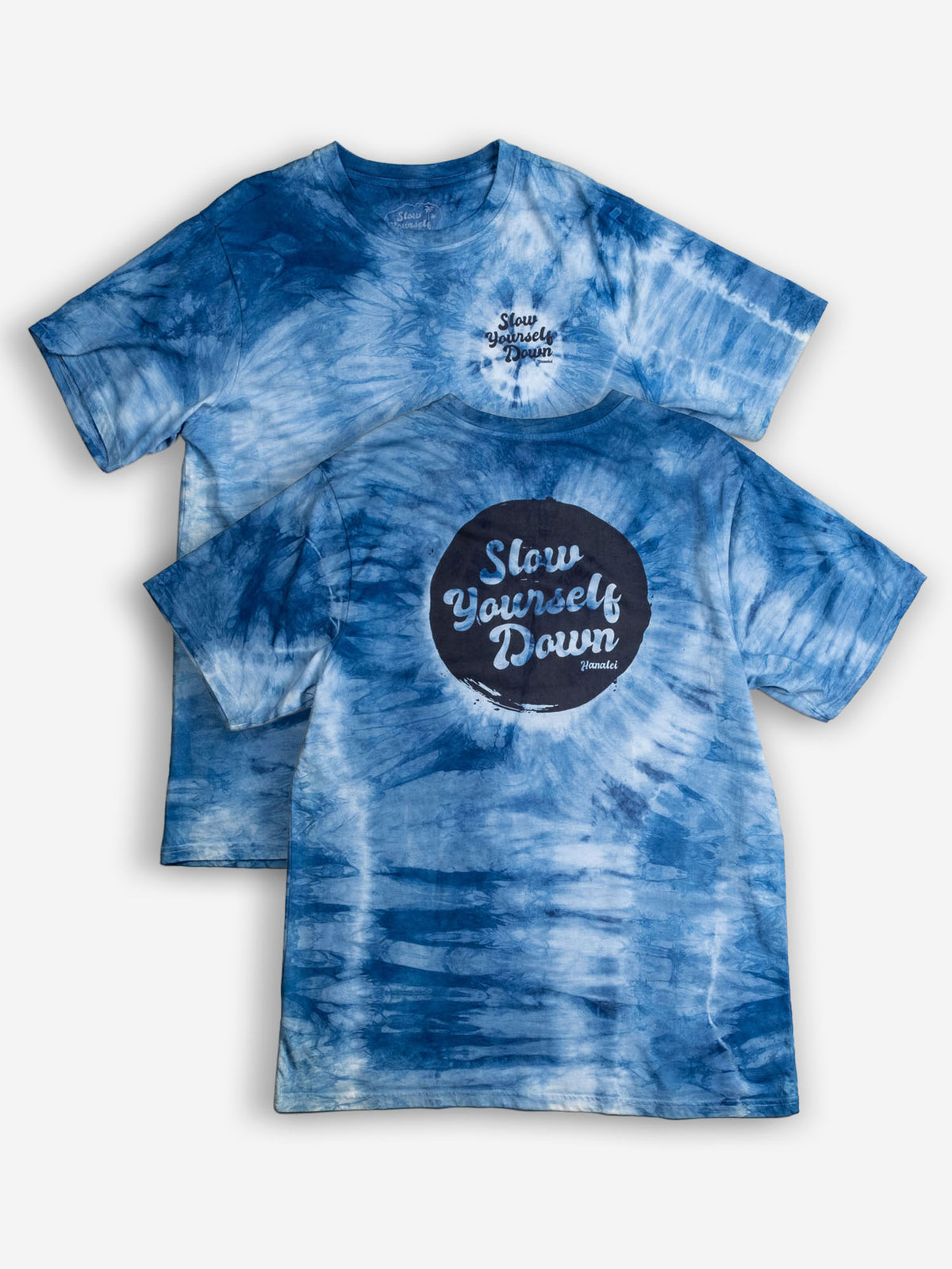 Indigo — Retro Stamp Tie-Dye Tee | Organic Cotton | Slow Yourself Down - Mens Shirts
