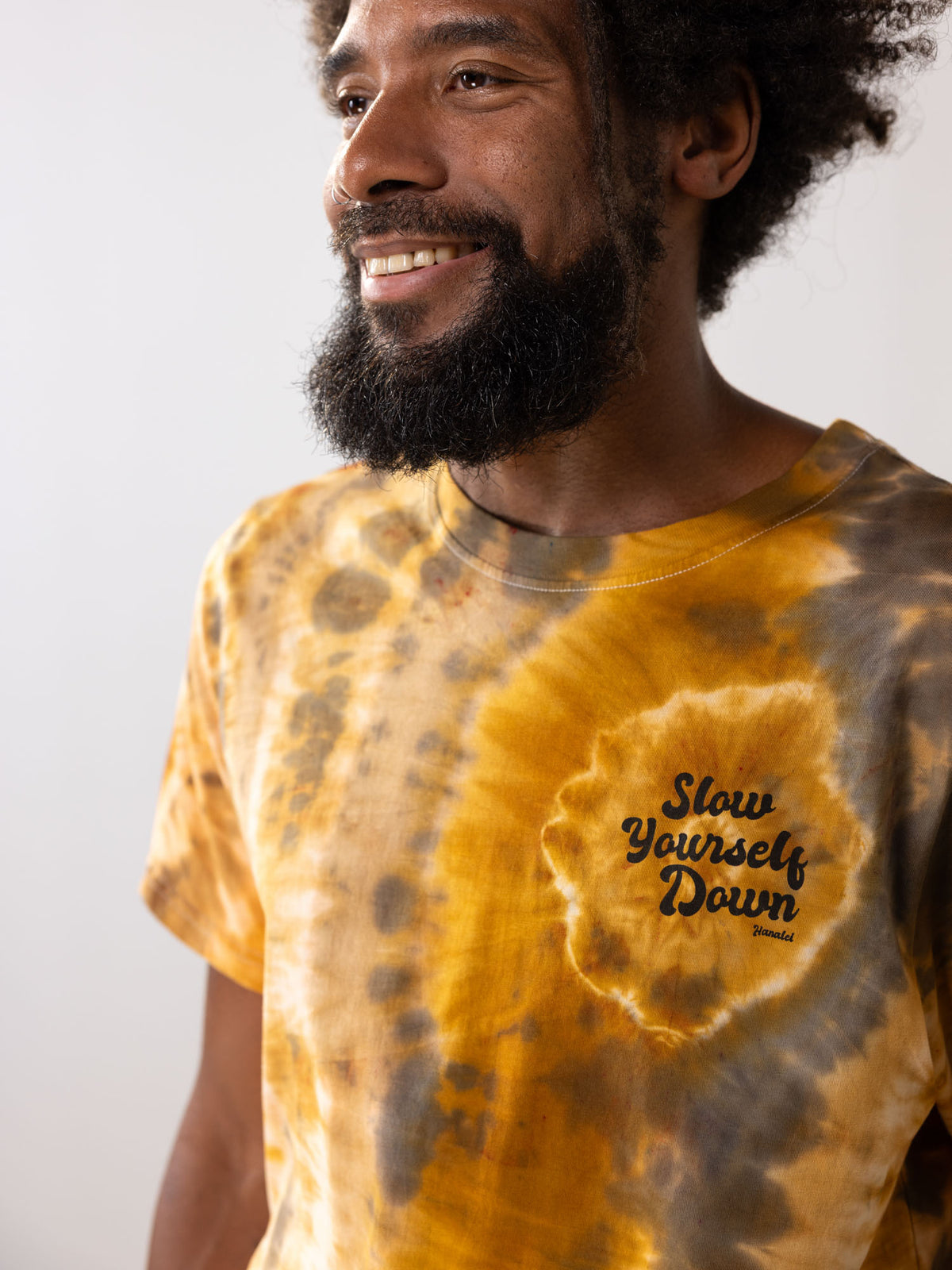 Gold-ish — Retro Stamp Tie-Dye Tee | Organic Cotton | Slow Yourself Down - Mens Shirts