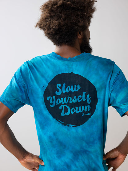 Blue Tie-Dye — Retro Stamp Tie-Dye Tee | Organic Cotton | Slow Yourself Down - Mens Shirts