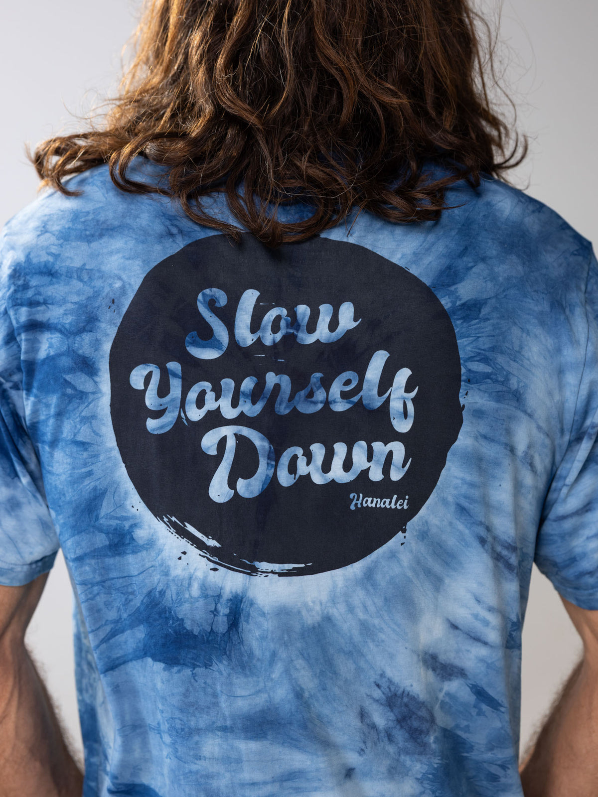 Indigo — Retro Stamp Tie-Dye Tee | Organic Cotton | Slow Yourself Down - Mens Shirts