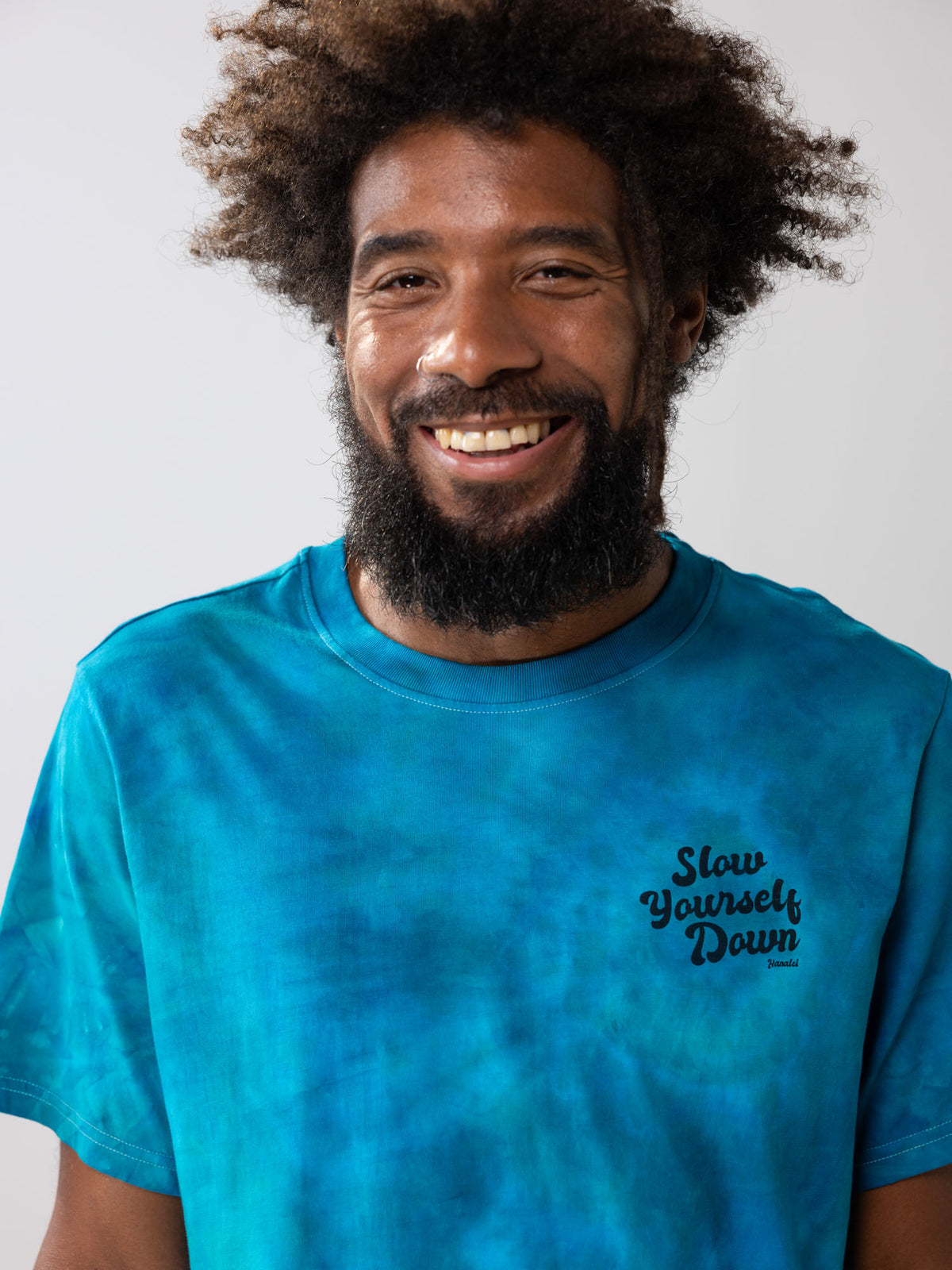 Blue Tie-Dye — Retro Stamp Tie-Dye Tee | Organic Cotton | Slow Yourself Down - Mens Shirts