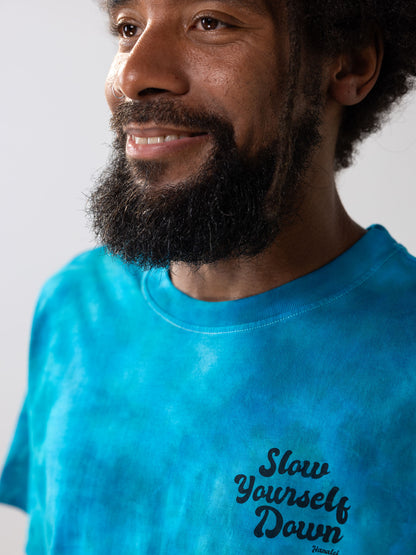 Blue Tie-Dye — Retro Stamp Tie-Dye Tee | Organic Cotton | Slow Yourself Down - Mens Shirts