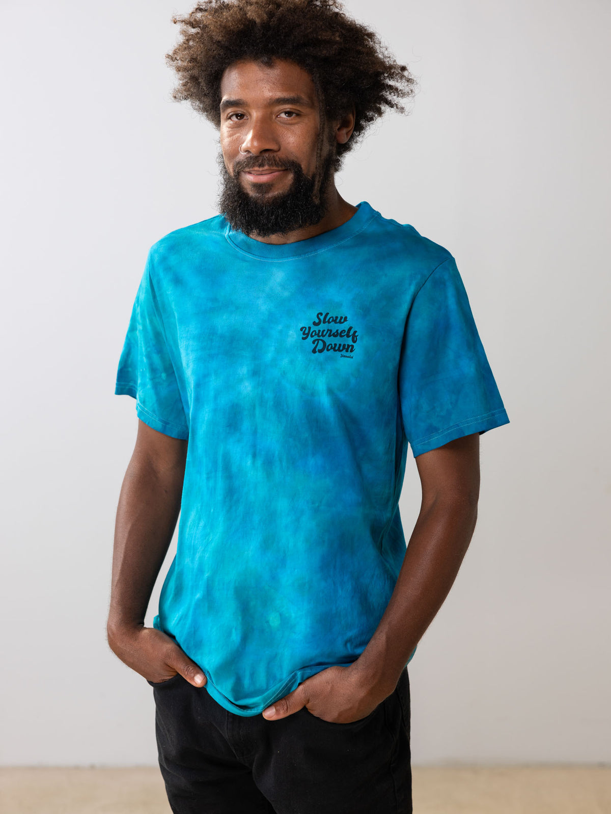 Blue Tie-Dye — Retro Stamp Tie-Dye Tee | Organic Cotton | Slow Yourself Down - Mens Shirts
