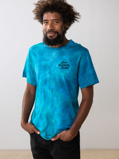 Blue Tie-Dye — Retro Stamp Tie-Dye Tee | Organic Cotton | Slow Yourself Down - Mens Shirts