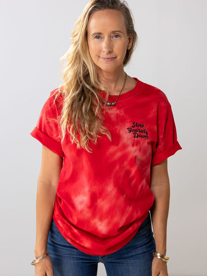 Hot Pink-ish — Retro Stamp Tie-Dye Tee | Organic Cotton | Slow Yourself Down - Mens Shirts