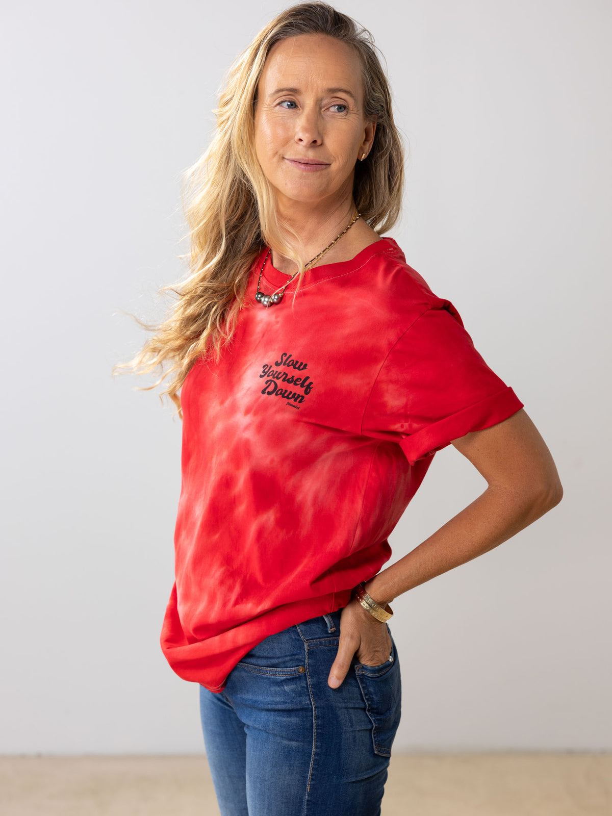 Hot Pink-ish — Retro Stamp Tie-Dye Tee | Organic Cotton | Slow Yourself Down - Mens Shirts
