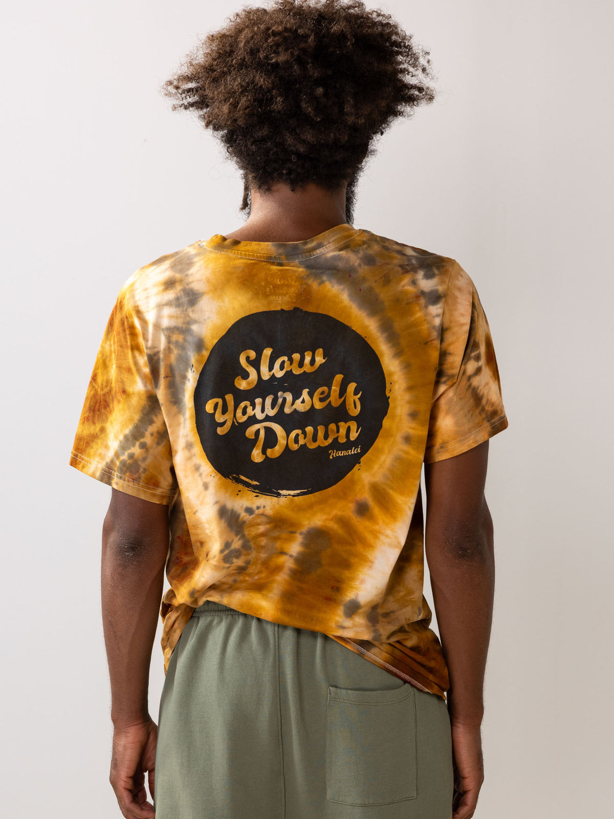 Gold-ish — Retro Stamp Tie-Dye Tee | Organic Cotton | Slow Yourself Down - Mens Shirts