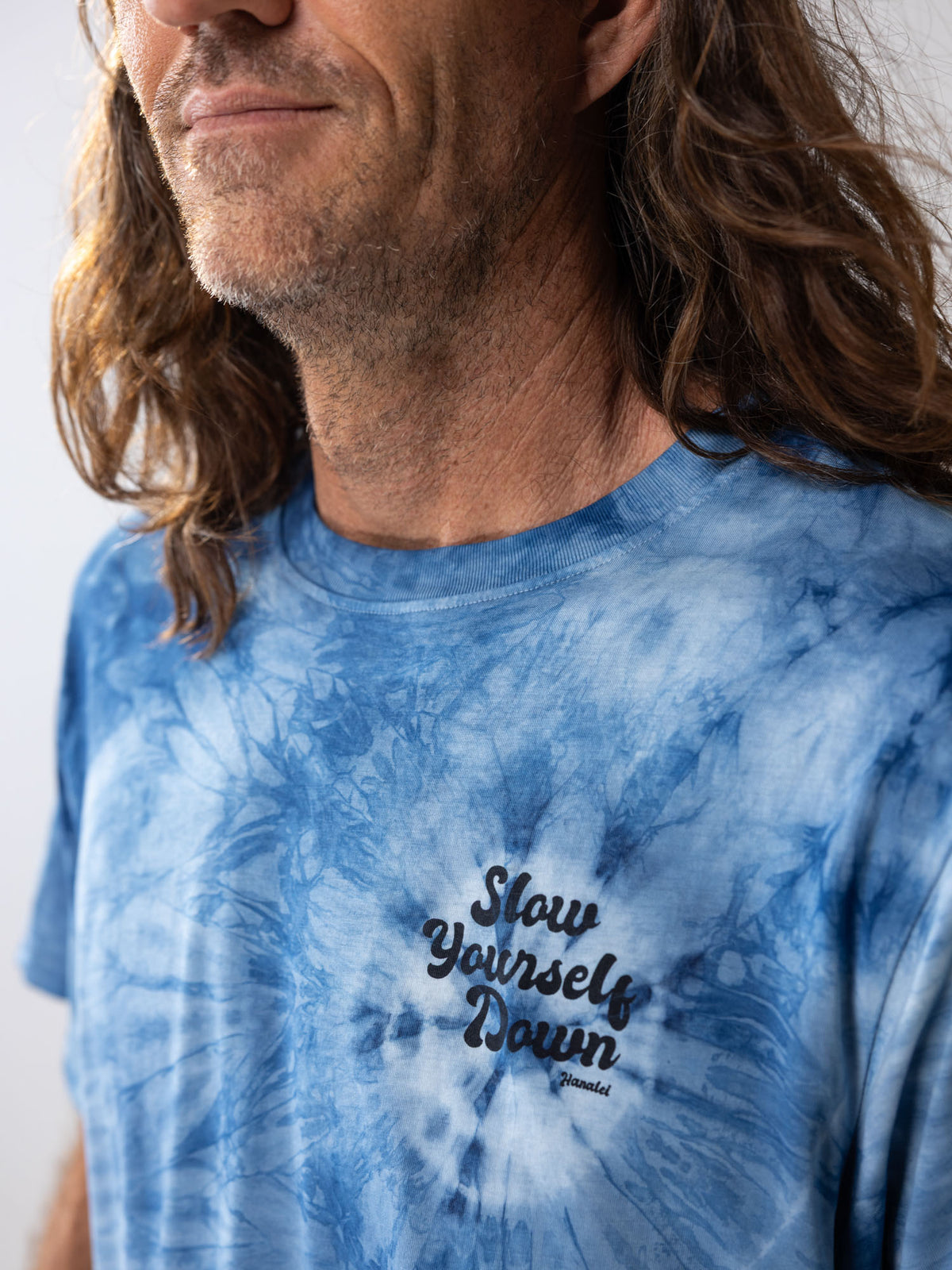 Indigo — Retro Stamp Tie-Dye Tee | Organic Cotton | Slow Yourself Down - Mens Shirts