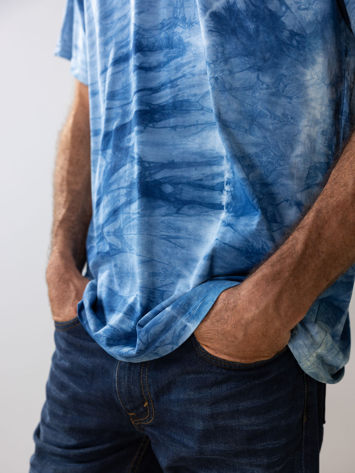 Indigo — Retro Stamp Tie-Dye Tee | Organic Cotton | Slow Yourself Down - Mens Shirts