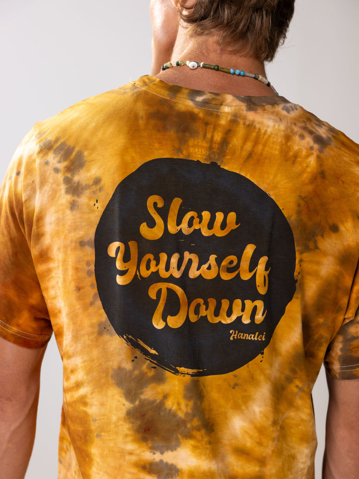 Gold-ish — Retro Stamp Tie-Dye Tee | Organic Cotton | Slow Yourself Down - Mens Shirts