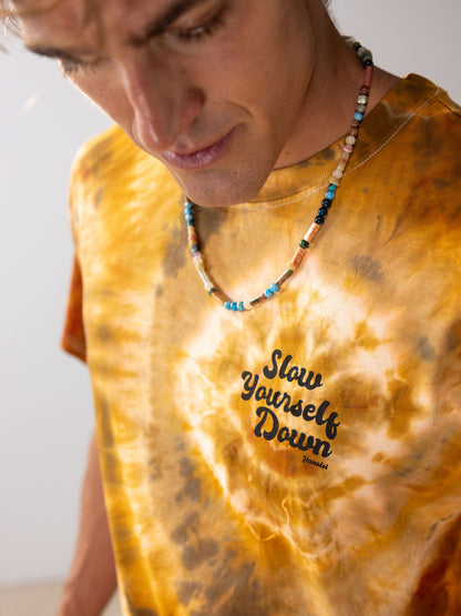 Gold-ish — Retro Stamp Tie-Dye Tee | Organic Cotton | Slow Yourself Down - Mens Shirts