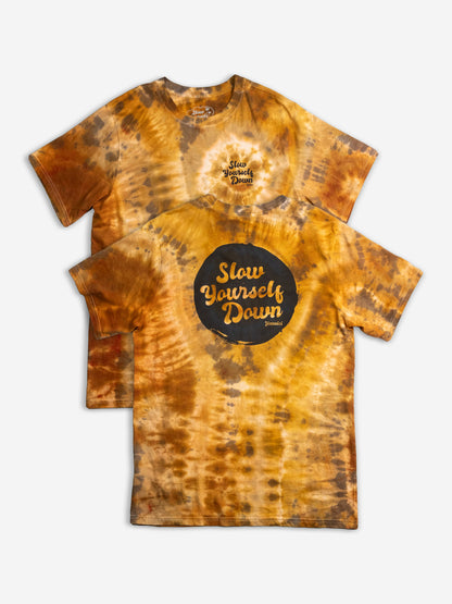 Gold-ish — Retro Stamp Tie-Dye Tee | Organic Cotton | Slow Yourself Down - Mens Shirts
