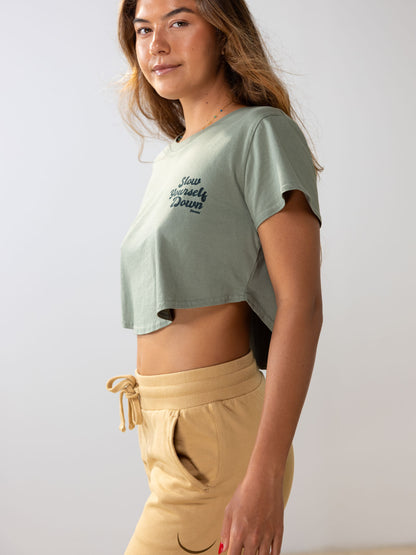Sea Spray Retro Moon Crop | Organic Cotton | Slow Yourself Down - Womens Shirts