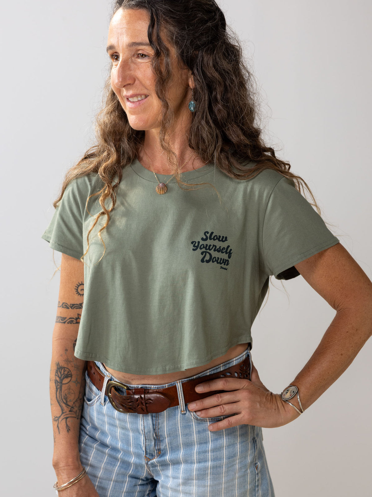 Sea Spray Retro Moon Crop | Organic Cotton | Slow Yourself Down - Womens Shirts