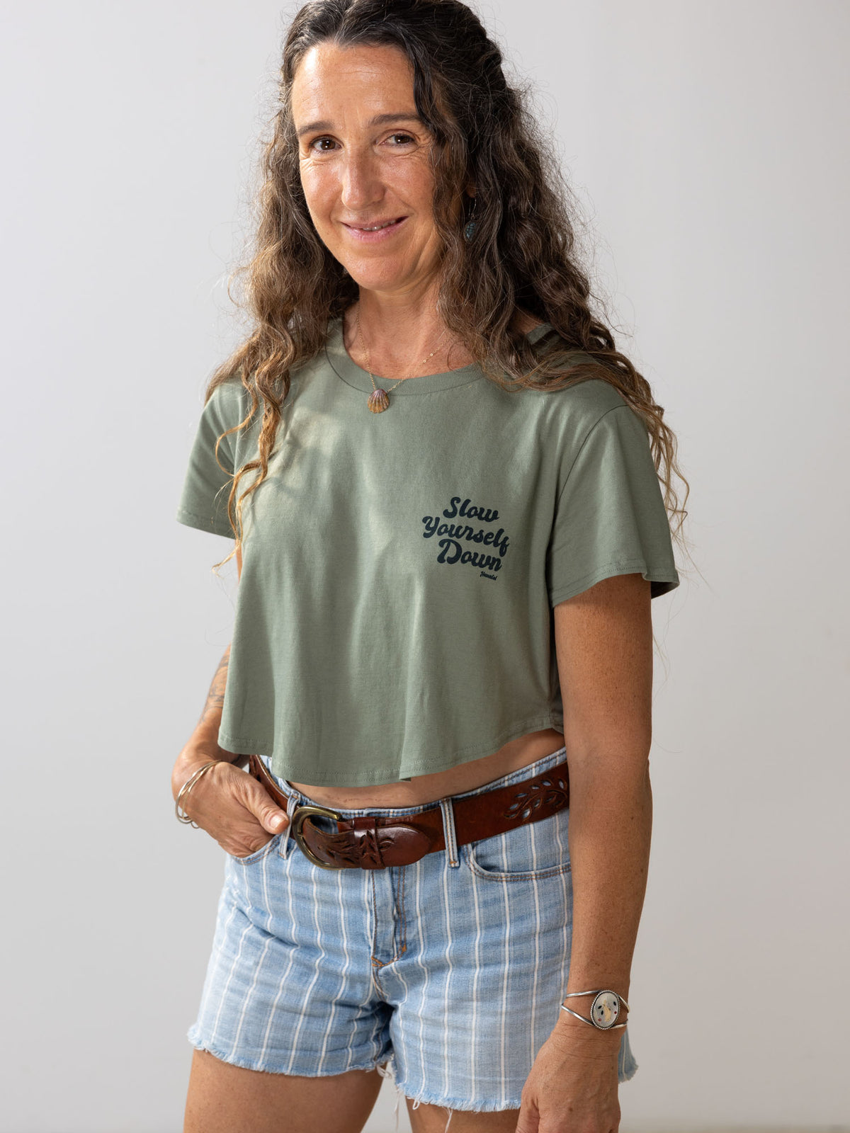 Sea Spray Retro Moon Crop | Organic Cotton | Slow Yourself Down - Womens Shirts