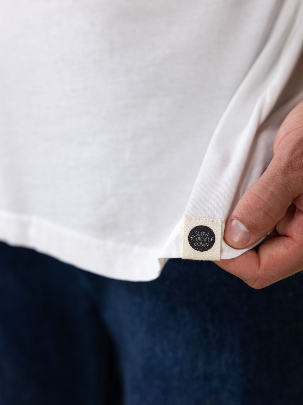 White Retro Tee | Organic Cotton | Slow Yourself Down - Mens Shirts