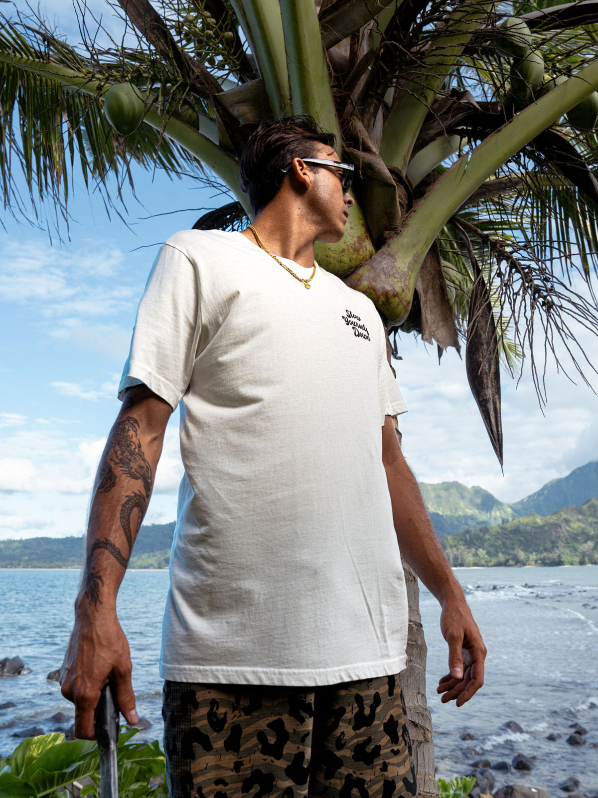 White Retro Tee | Organic Cotton | Slow Yourself Down - Mens Shirts