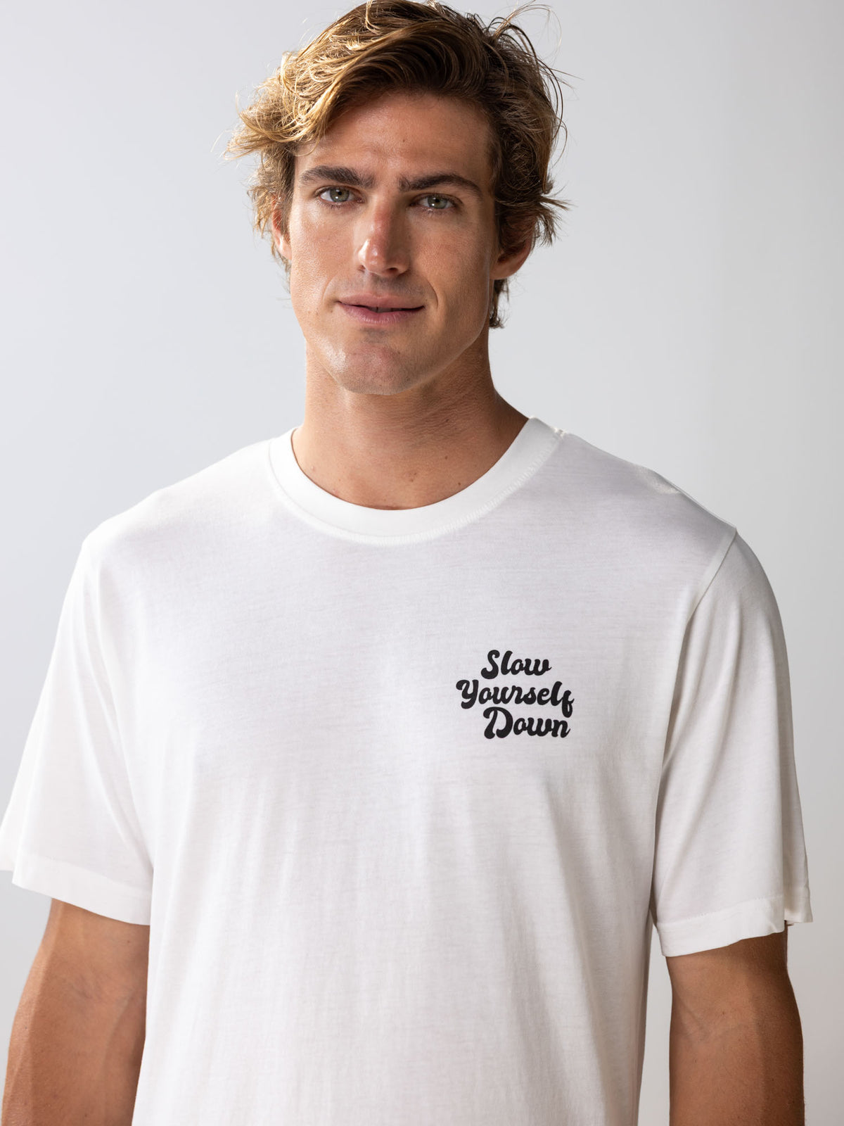 White Retro Tee | Organic Cotton | Slow Yourself Down - Mens Shirts