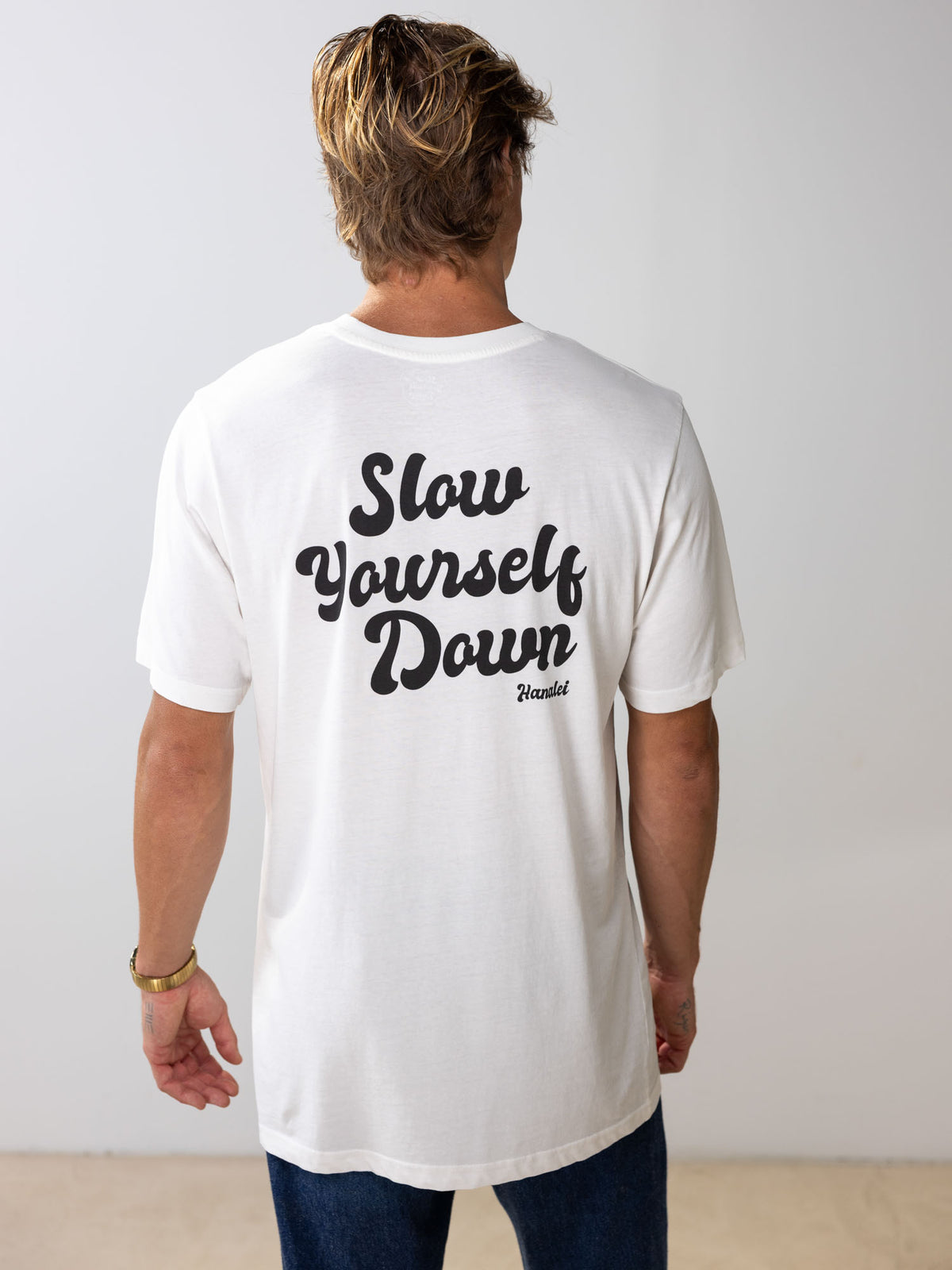 White Retro Tee | Organic Cotton | Slow Yourself Down - Mens Shirts