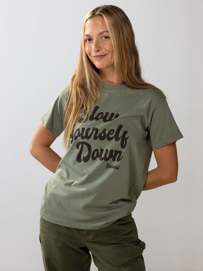 Womens Oversized Retro Tee - Slow Yourself Down